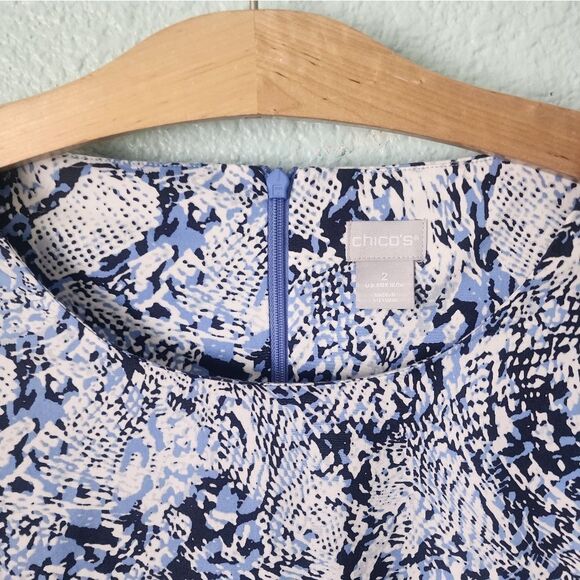 Chico's Coastal Side Pockets Blue and White Midi Dress - Picture 3 of 12